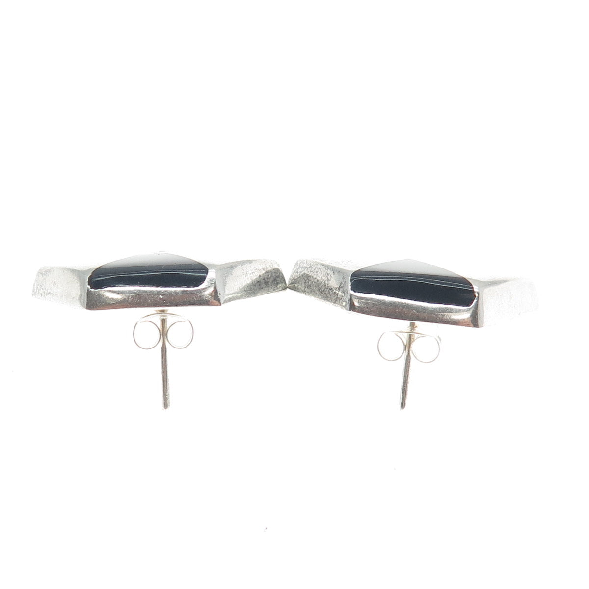 925 Sterling Silver Vintage Mexico Real Black Onyx Geometric Earrings