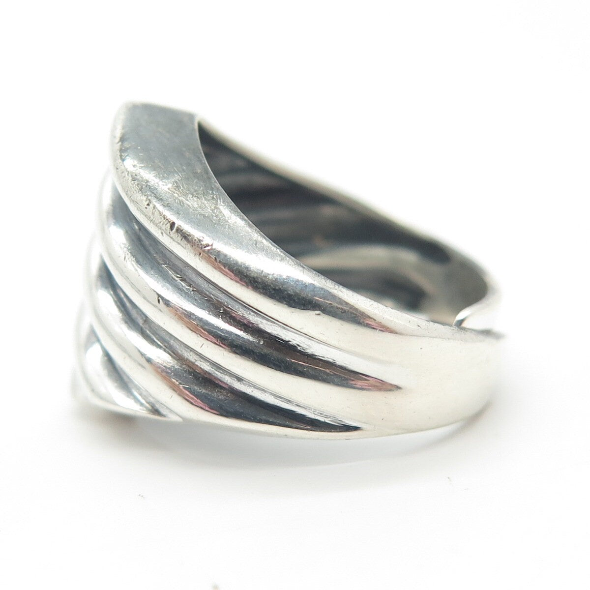925 Sterling Silver Vintage Ribbed Wide Ring Size 5.75