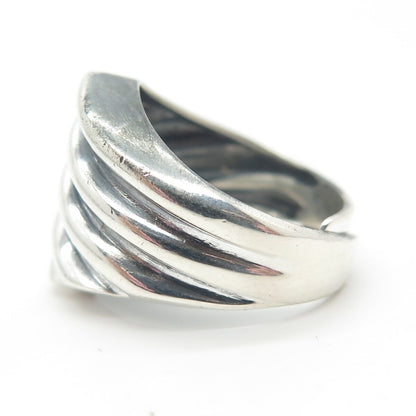 925 Sterling Silver Vintage Ribbed Wide Ring Size 5.75