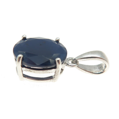 925 Sterling Silver Real Oval-Cut Sapphire Minimalist Charm Pendant