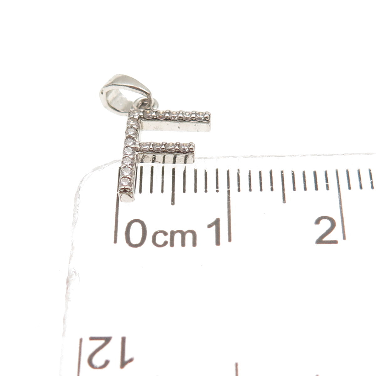 925 Sterling Silver Round-Cut C Z Letter F Initial Mini Charm Pendant