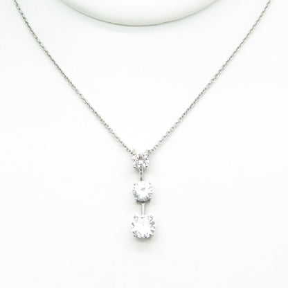925 Sterling Silver Round-Cut C Z Graduated Drop Cable Chain Necklace 16"