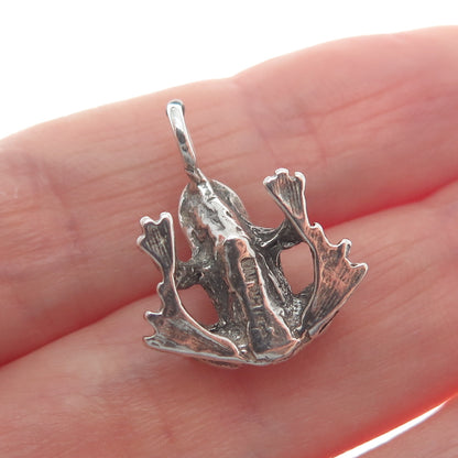 925 Sterling Silver Vintage Frog Good Luck Oxidized Minimalist 3D Charm Pendant