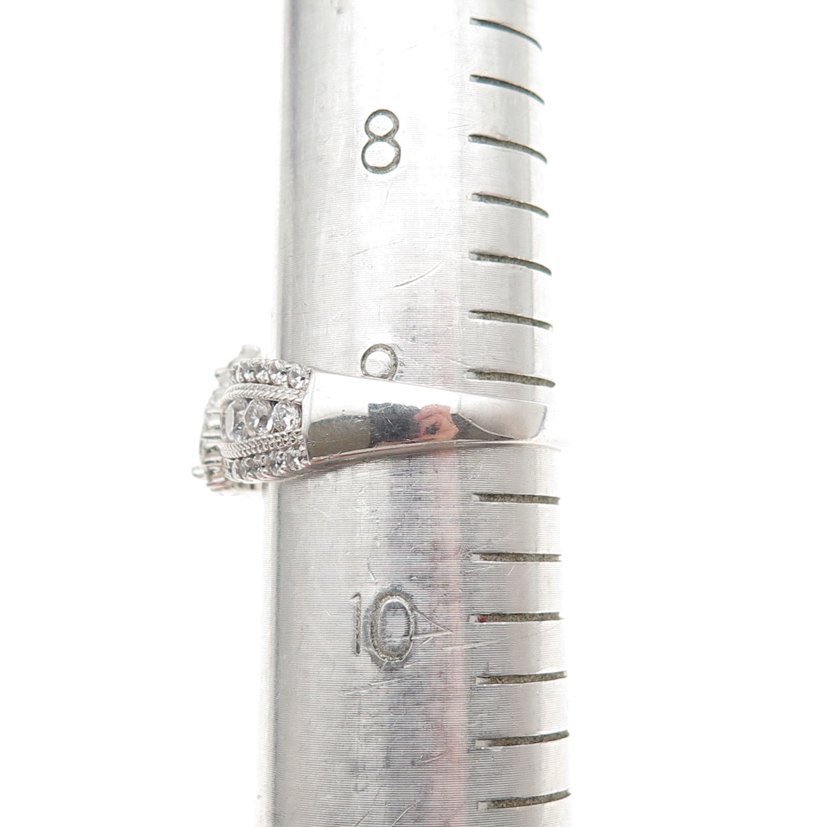 925 Sterling Silver Real Heart & Round-Cut C Z Promise Ring Size 9.25