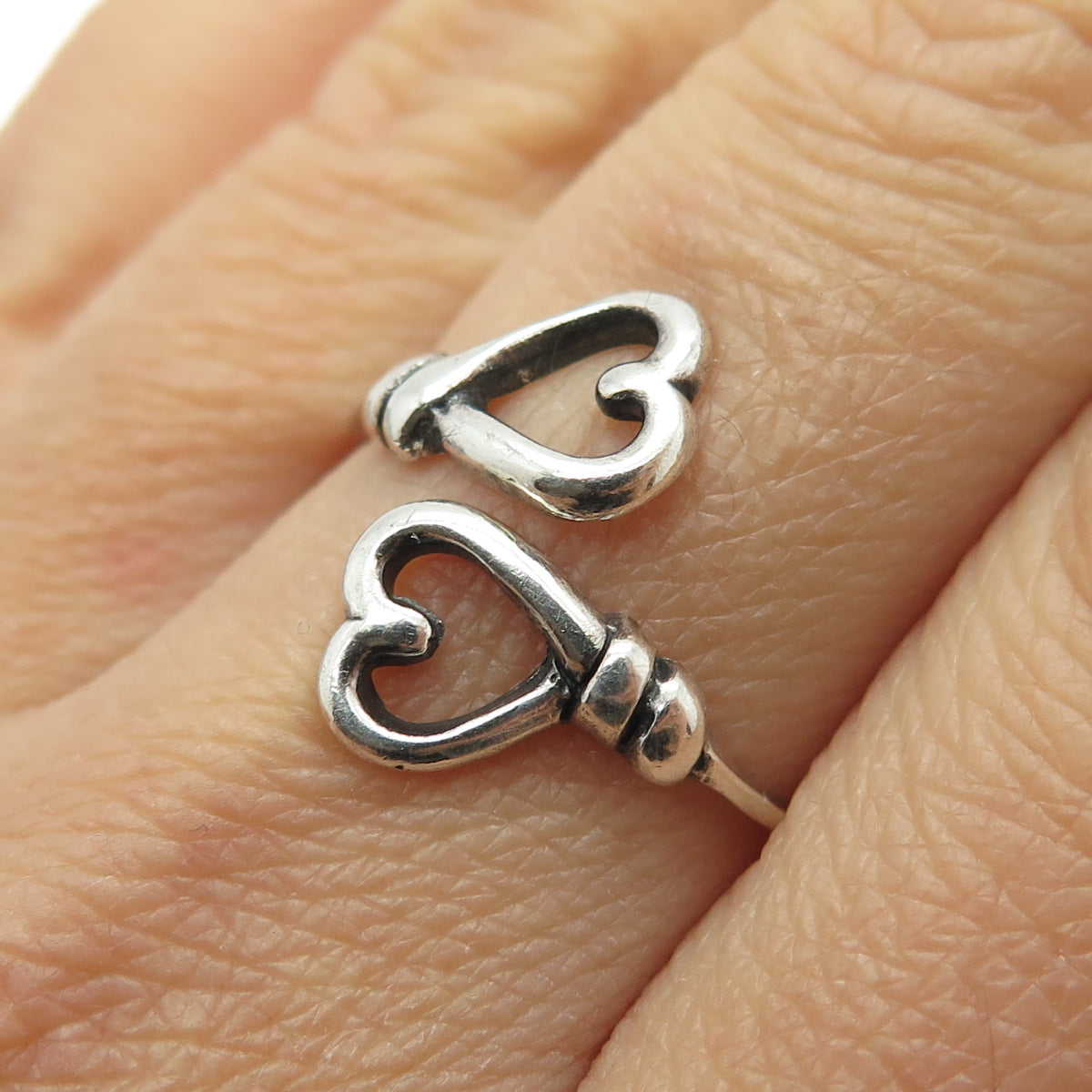 925 Sterling Silver Vintage Heart Adjustable Ring Size 8