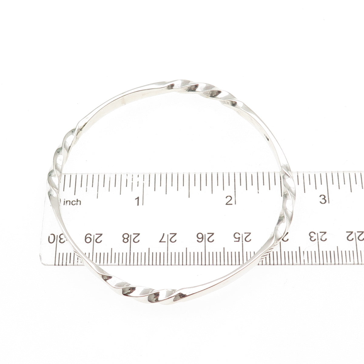 925 Sterling Silver Vintage Modernist Twisted Bangle Bracelet 7.75"