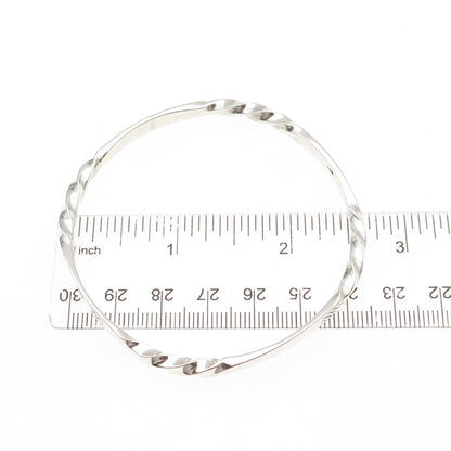 925 Sterling Silver Vintage Modernist Twisted Bangle Bracelet 7.75"