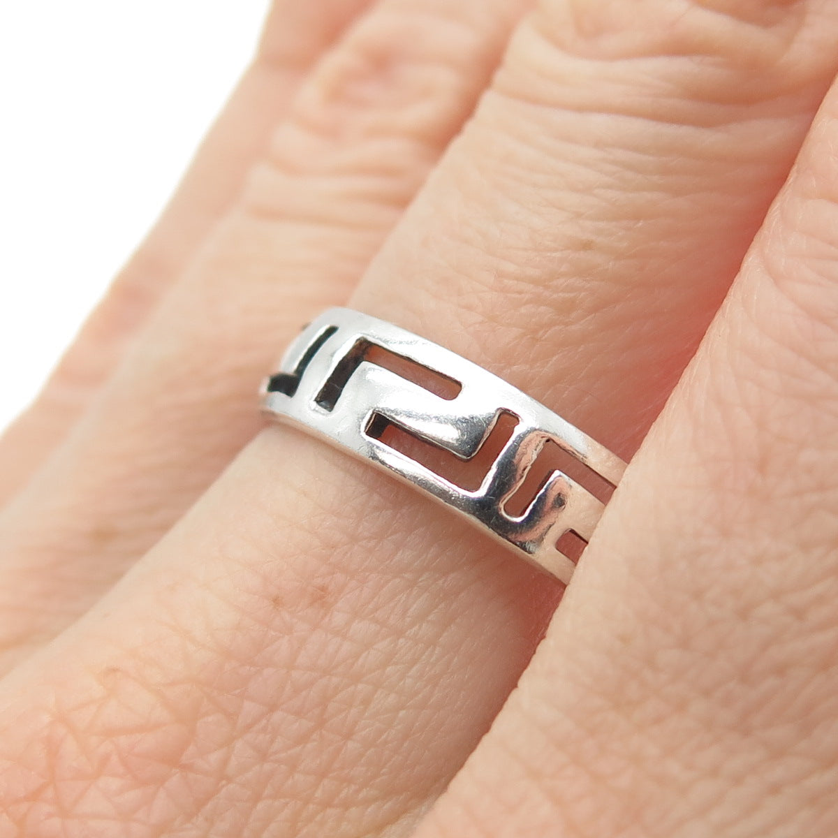 925 Sterling Silver Vintage Greek Maze Band Ring Size 10.75