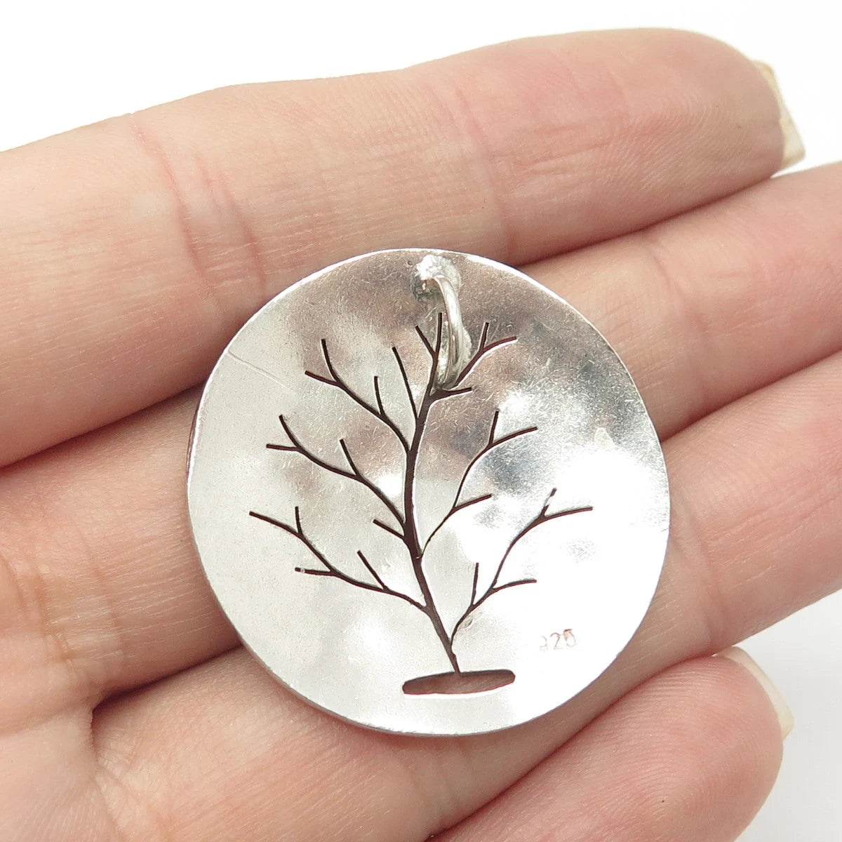925 Sterling Silver Vintage Tree of Life Round Pendant