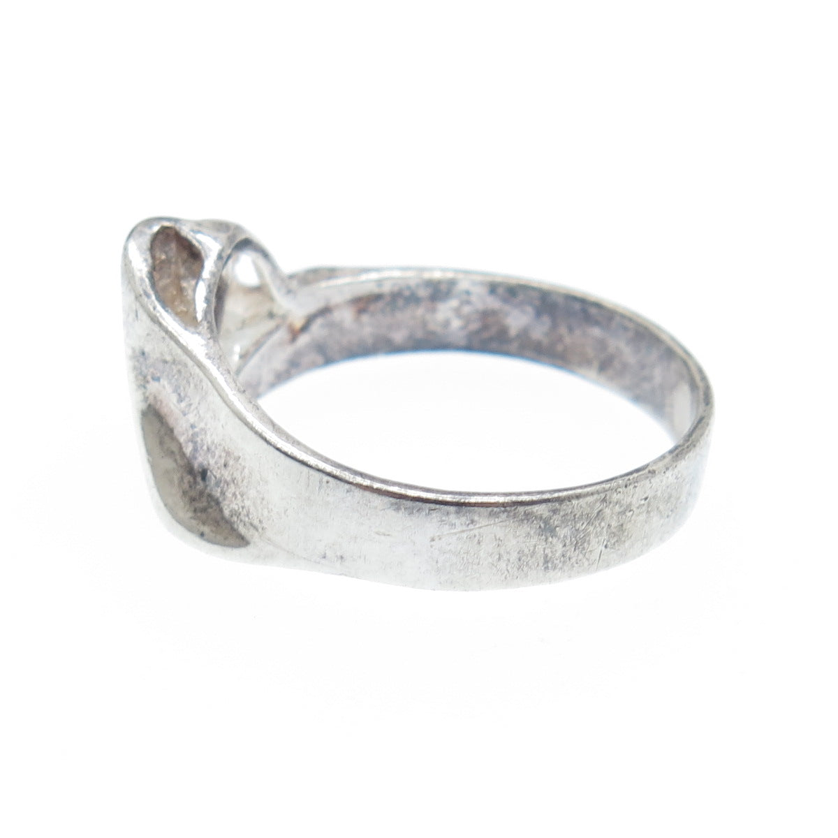 925 Sterling Silver Vintage Modernist Wavy Oxidized Ring Size 7.25