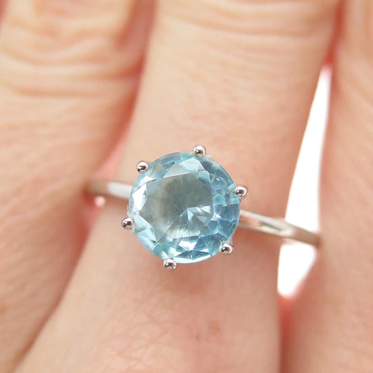 DAZZLERS 925 Sterling Silver Round-Cut Nano Blue Topaz Ring Size 9
