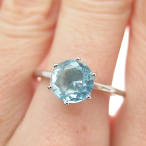DAZZLERS 925 Sterling Silver Round-Cut Nano Blue Topaz Ring Size 9