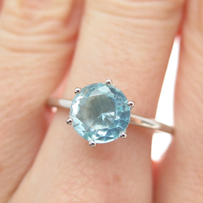 DAZZLERS 925 Sterling Silver Round-Cut Nano Blue Topaz Ring Size 9