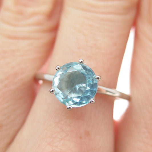 DAZZLERS 925 Sterling Silver Round-Cut Nano Blue Topaz Ring Size 9