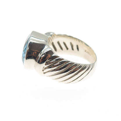 SAJEN 925 Sterling Silver Vintage Real Blue Topaz Modernist Ring Size 8.25