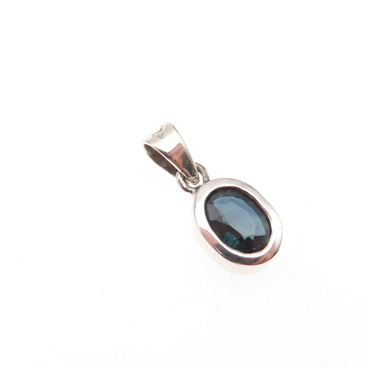 925 Sterling Silver Vintage Real Oval-Cut Sapphire Charm Pendant
