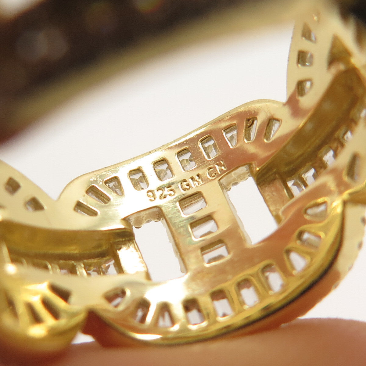 925 Sterling Silver Gold-Plated C Z Chain Ring Size 8.5
