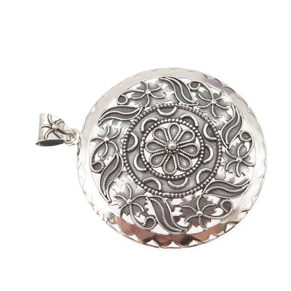 Doug Paulus 925 Sterling Silver Vintage Floral Filigree Oxidized Large Pendant