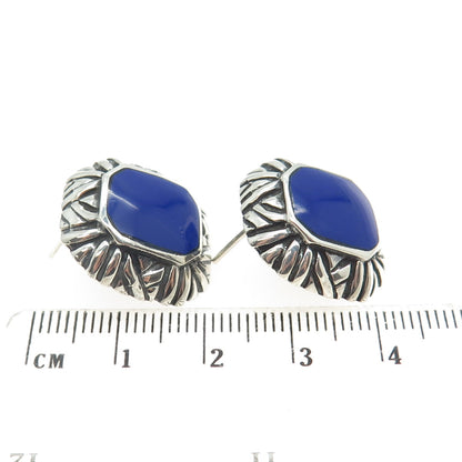 925 Sterling Silver Vintage Real Lapis Lazuli Gemstone  Ethnic Earrings