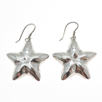 925 Sterling Silver Vintage Mexico Modernist Puffy Star Dangle Earrings