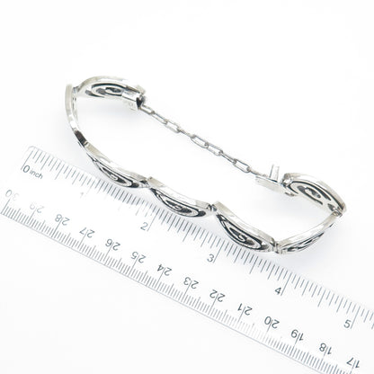 925 Sterling Silver Vintage Mexico Aztec Spiral Panel Link Bracelet 6.75"