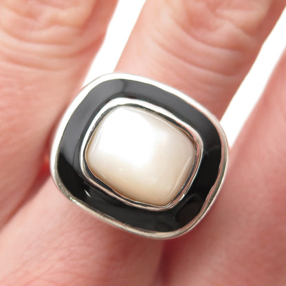 ESPO Joseph Esposito 925 Sterling Silver Vintage Enamel Real MOP Ring Size 10