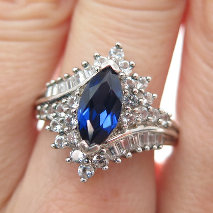 JH YOUNG Sterling Silver Lab-Created Sapphire & Real White Topaz Ring Size 9.25