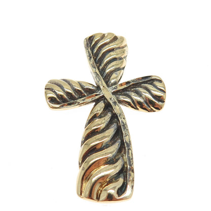 925 Sterling Silver Gold Plated Vintage Cross Ribbed Slide Pendant