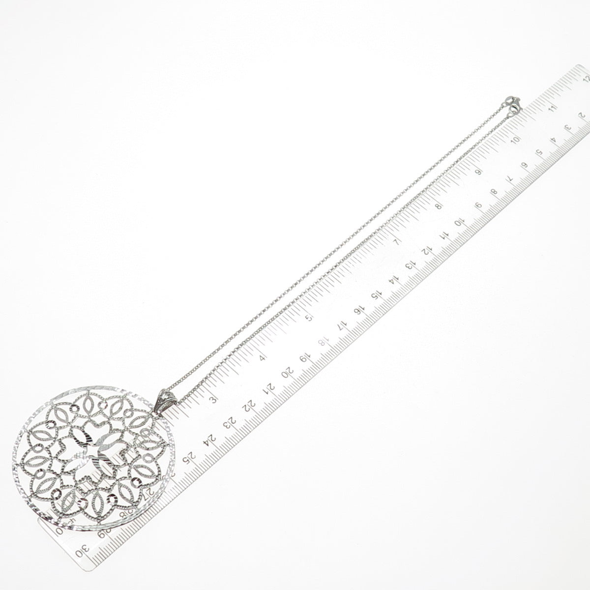 925 Sterling Silver Vintage Diamond-Cut Flower Pendant Rolo Chain Necklace 16"