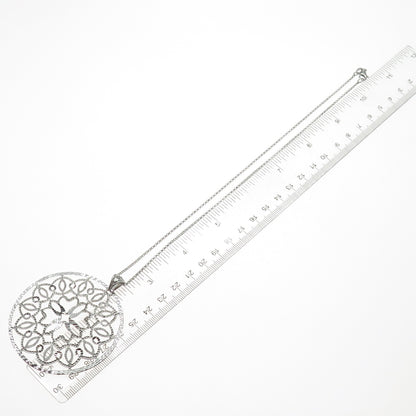 925 Sterling Silver Vintage Diamond-Cut Flower Pendant Rolo Chain Necklace 16"