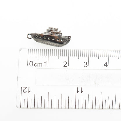 925 Sterling Silver Antique Art Deco Bon Voyage Cruise Ship Mini 3D Pendant