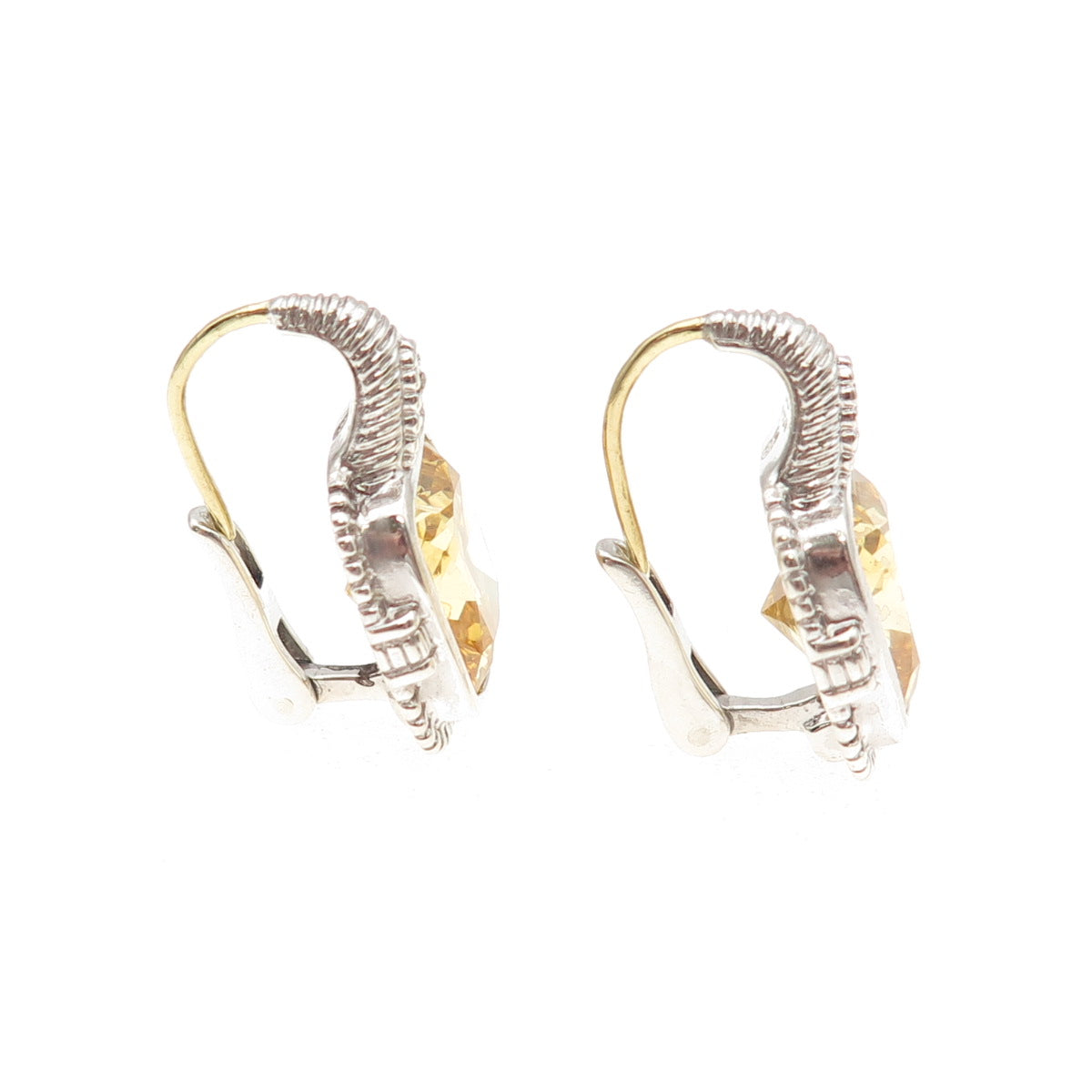 JUDITH RIPKA Sterling Silver 18K Gold Posts Real Diamond Canary Quartz Earrings