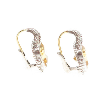 JUDITH RIPKA Sterling Silver 18K Gold Posts Real Diamond Canary Quartz Earrings