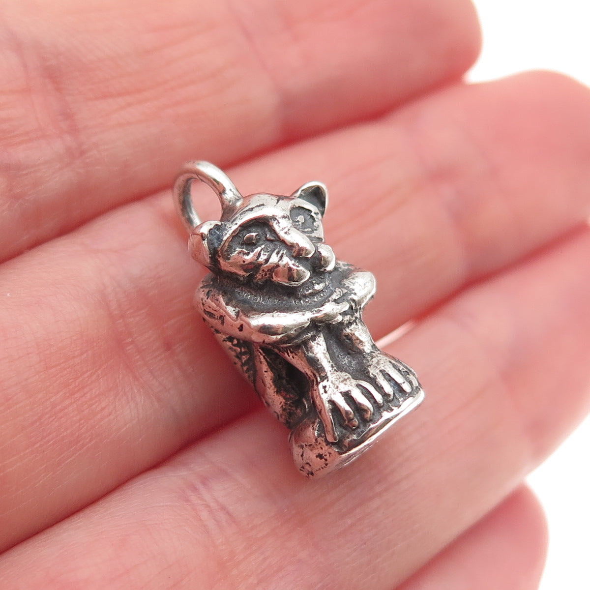 S. Drac 925 Sterling Silver Vintage Gothic Gargoyle Oxidized 3D Pendant