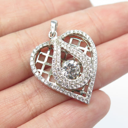 925 Sterling Silver Pave C Z Heart Cage Pendant