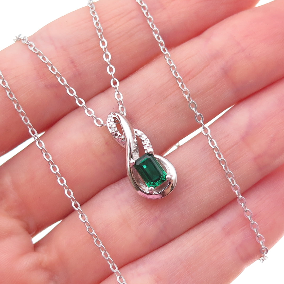 Sun 925 Sterling Silver Real Diamond Chrome Diopside Infinity Chain Necklace 18"