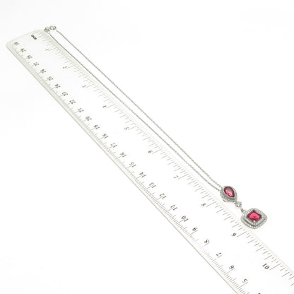925 Sterling Silver Multi-Cut Pink & White C Z Cable Chain Necklace 16"