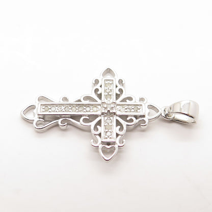 HAN 925 Sterling Silver Real Round-Cut White Diamond Cross Pendant