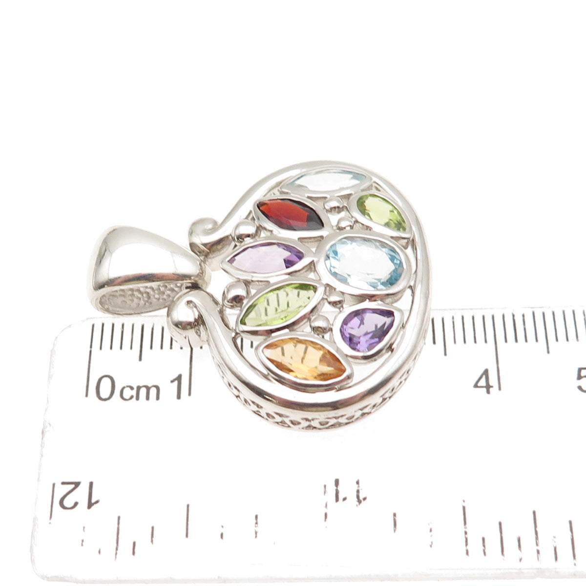 925 Sterling Vintage Real Blue Topaz Peridot Amethyst Citrine Red Garnet Pendant