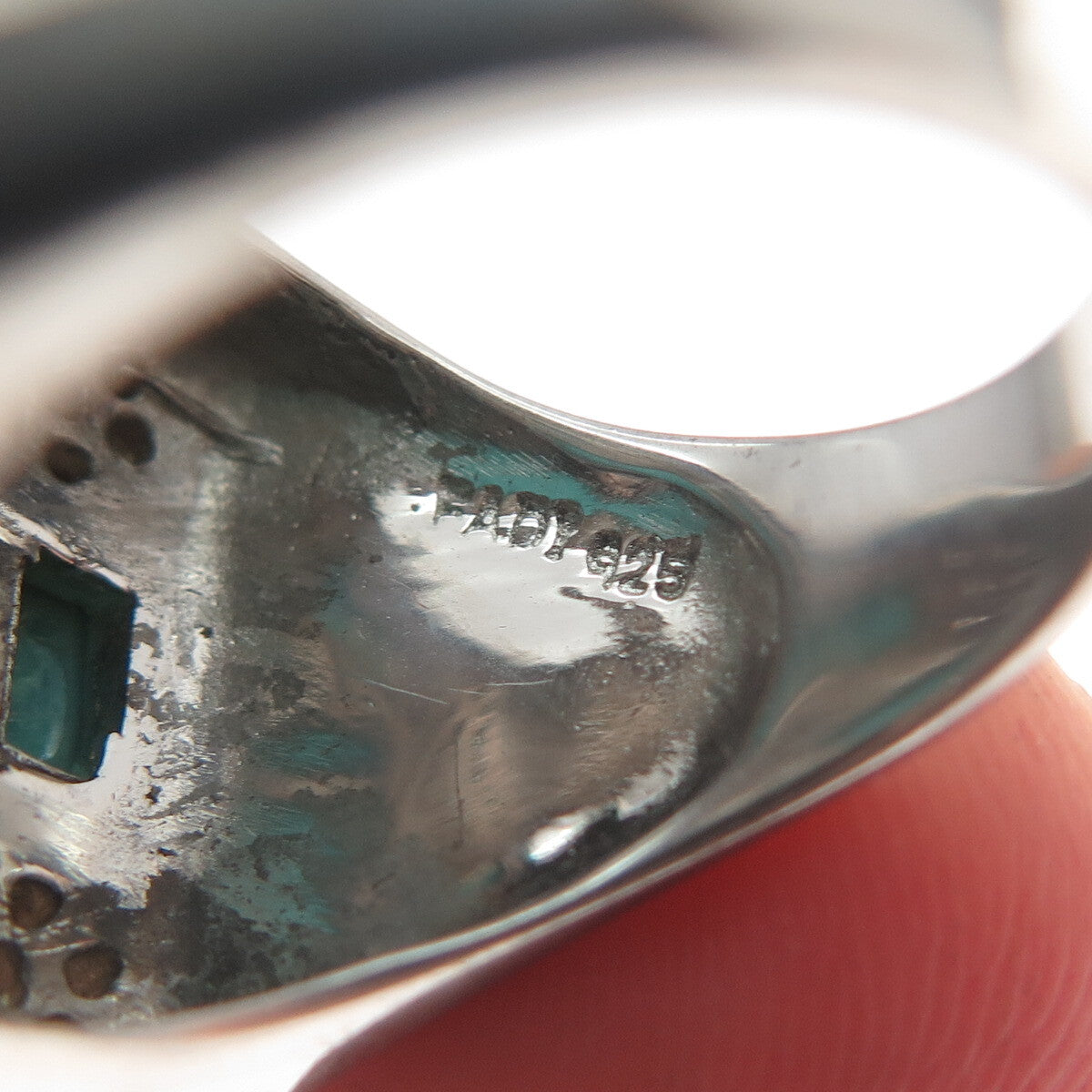 FADI 925 Sterling Silver Real Lone Mountain Turquoise & C Z Ring Size 6.5