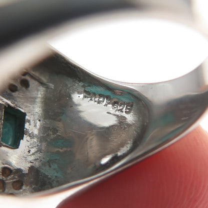 FADI 925 Sterling Silver Real Lone Mountain Turquoise & C Z Ring Size 6.5