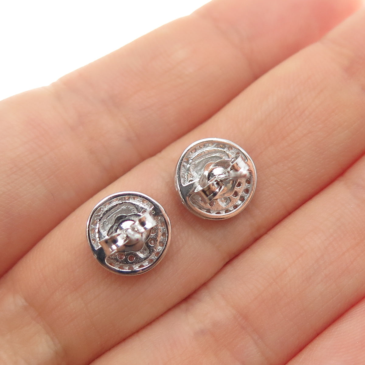 925 Sterling Silver Round-Cut C Z Buddha Stud Earrings