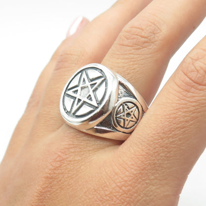 950 Silver Vintage Pentagram Star Ring Size 12.75