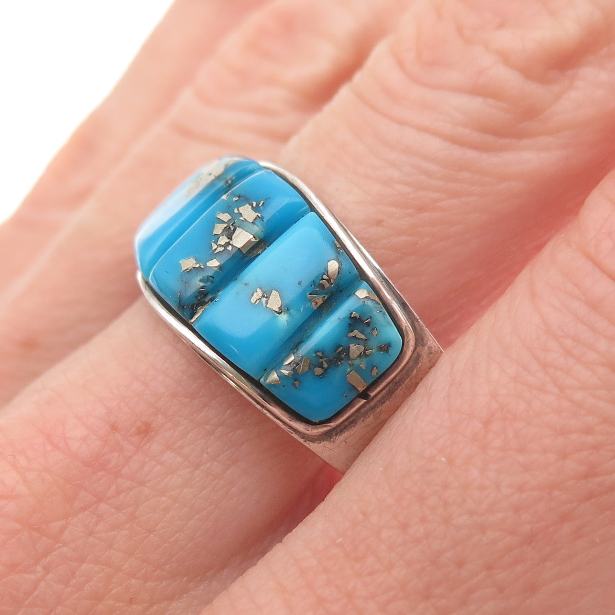 Harry Bert Navajo Old Pawn 925 Sterling Silver Vintage Turquoise Ring Size 11.75