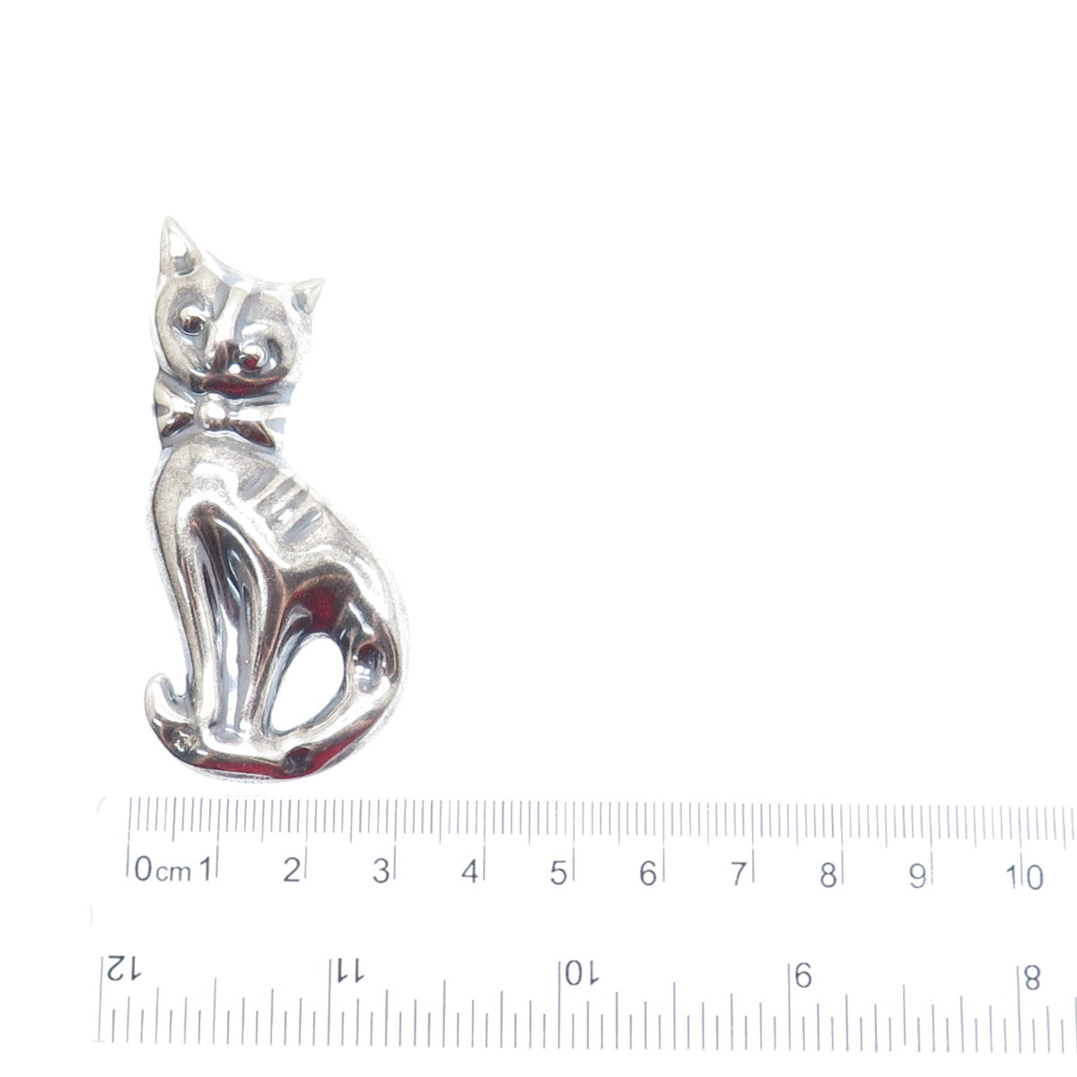 925 Sterling Silver Vintage Mexico Sitting Cat Oxidized Pin Brooch