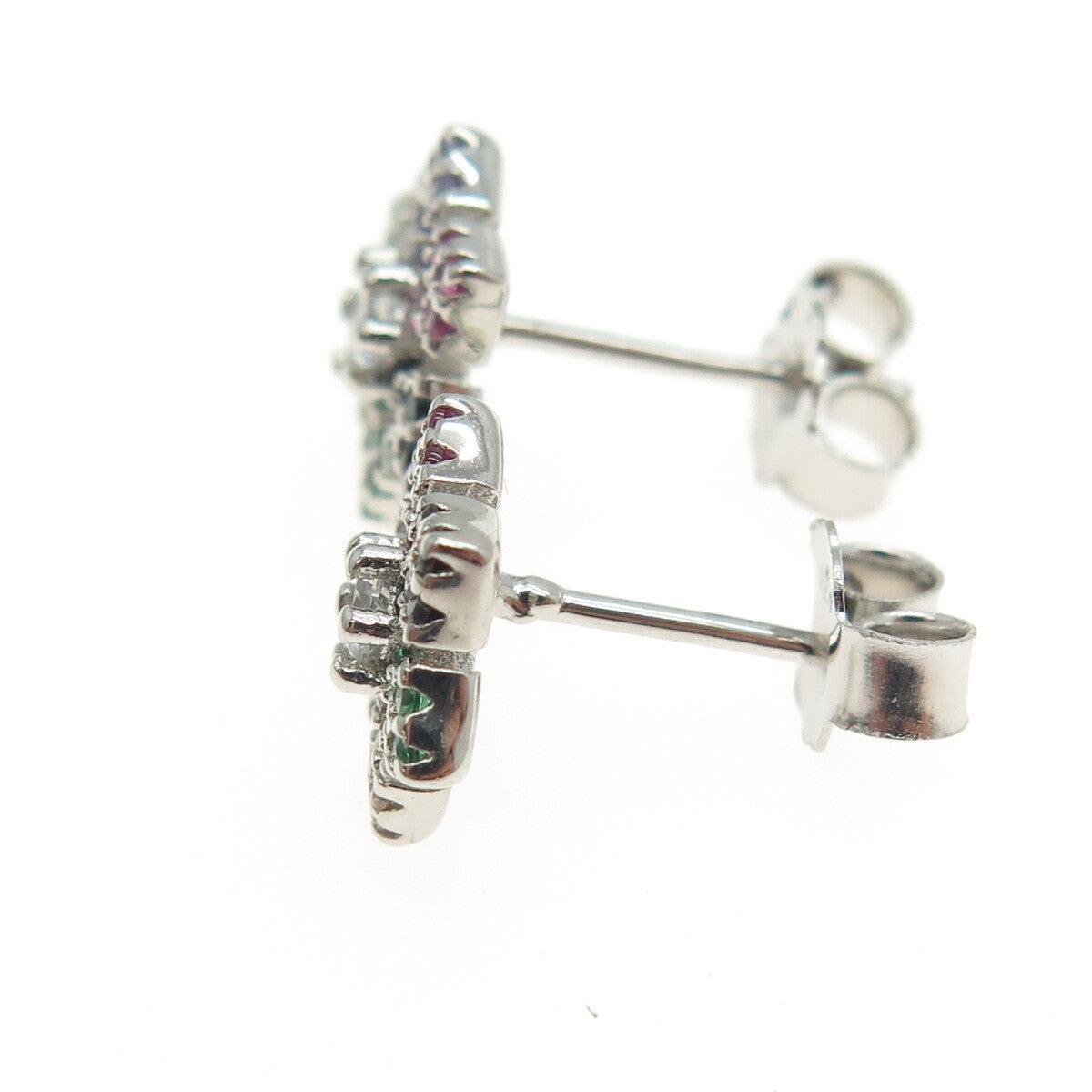 925 Sterling Silver Round-Cut Multi-Color C Z Snowflake Stud Earrings
