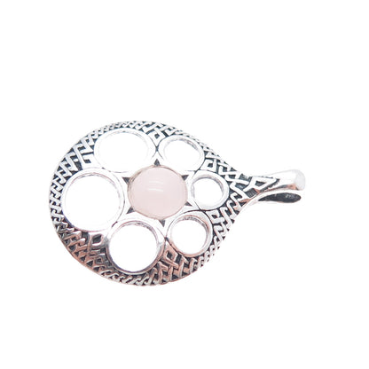 AICC 925 Sterling Silver Vintage Real Rose Quartz Modernist Disc Charm Pendant