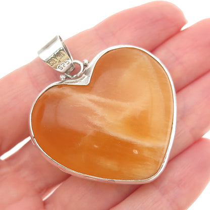 Sajen 925 Sterling Vintage Real Calcite Mystic Quartz Heart Large 36.4g Pendant