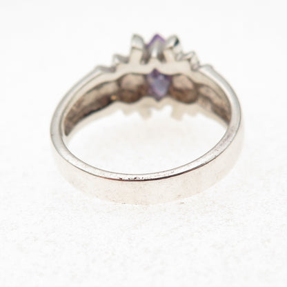 925 Sterling Silver Marquise-Cut Lavender C Z Modernist Ring Size 7