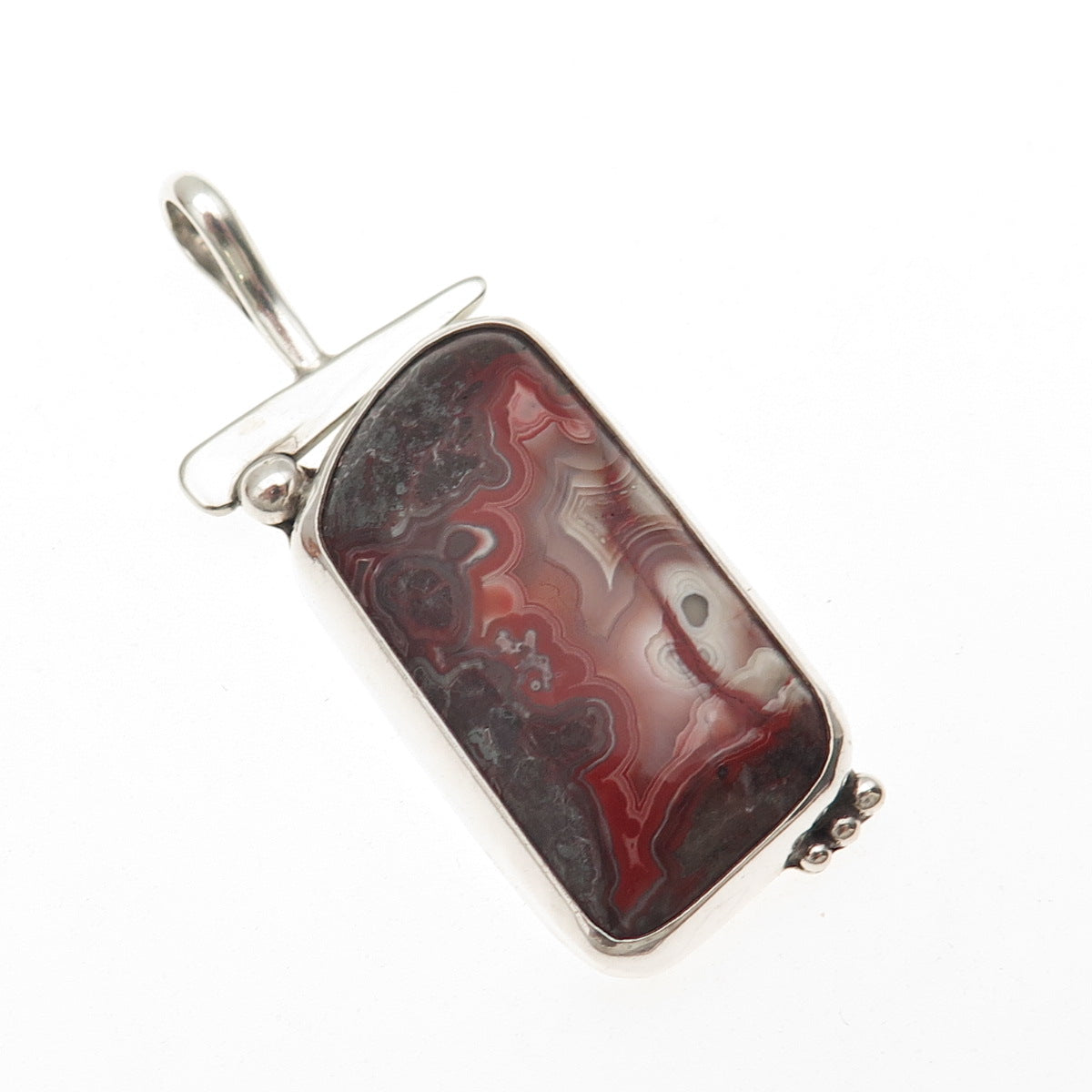 Stanley Bain Navajo Old Pawn 925 Sterling Silver Vintage Agate Tribal Pendant
